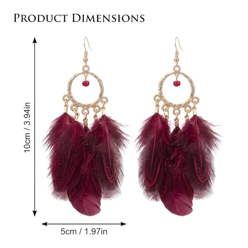 Vibrant Red Feather Drop Earrings for Women Vintage Hoop | Lightweight retro accessories complementing summer vacation outfits