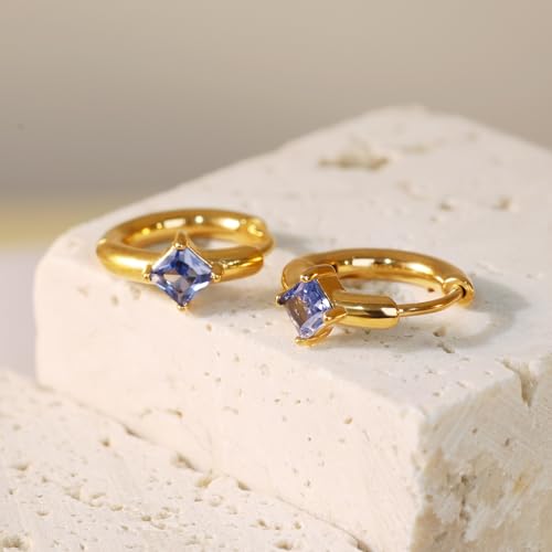 316L Surgical Steel Birthstone Hoop Earrings for Women | Lightweight, 5A Cubic Zirconia, Hypoallergenic, Lead & Nickel Free, 8mm Huggie Hoops - color: 18k gold-plated: 09. September (Sapphire)
