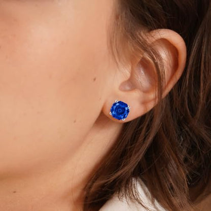 Rose Cut Silver Solitaire Necklace and Earring Set for Women, Jewelry Gift | Rose Cut, Cubic Zirconia, Necklace and Stud Earrings Set, Jewelry Set, Minimalist - color: Sapphire Blue