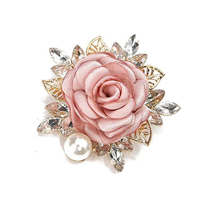 Elegant Rose Flower Brooch Pin for Women Men Wedding Party Gentleman's Essentials Handmade Imitation Crystal Pearl Fabric Flower Lapel Pin Dress Suit Accessories Boutonniere Ideas Gift - color: Pink