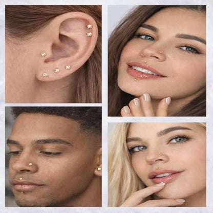 Medusa Piercing Jewelry, 9 Pack Threadless Nose Stud, 316L Surgical Steel Tragus Piercing Jewelry, Flat Back Nose Stud & Earrings Set 20G 18G 16G for Nose, Tragus, Cartilage, Lip, Medusa with Insertion Tool - color: golden