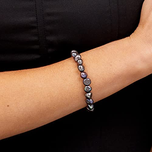 Handmade Women's Pearl Bracelet | Stretchy Beaded 8-9mm Baroque Pearl Bracelet for Ladies and Girls - Pink, Black, White, Grey, Multicolor - color: Black