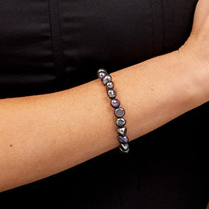 Handmade Women's Pearl Bracelet | Stretchy Beaded 8-9mm Baroque Pearl Bracelet for Ladies and Girls - Pink, Black, White, Grey, Multicolor - color: Black
