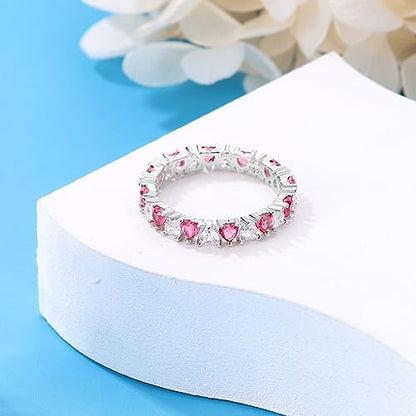 KUNSIR 925 Sterling Silver Rings Classic Cubic Zirconia Eternity Promise Statement Anniversary Wedding Bands Engagement Rings for Women Infinity Forever Love Ring Size 7-9 - style: Love Ring