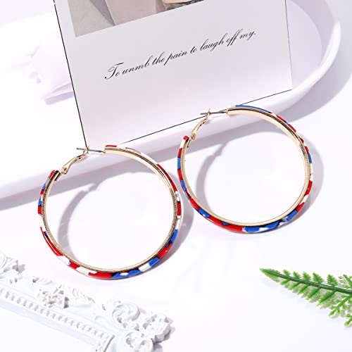 Acrylic Earrings Lightweight Hoop Earrings Statement Resin Drop Dangle Stud Earrings Fashion Jewelry For Women - color: Red White Blue