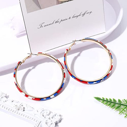 Acrylic Earrings Lightweight Hoop Earrings Statement Resin Drop Dangle Stud Earrings Fashion Jewelry For Women - color: Red White Blue