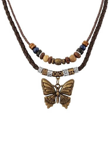 MINACHI Layered Boho Wood Bead Choker Necklace, Hollow Flower Charm, Personality Jewelry for Men and Women - style: Necklace R17-053