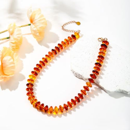 Resin Chunky Beaded Necklace for Women,Vacation Jewelry | Acrylic Beads,Boho Summer Beach Handmade Jewelry,Trendy Bold Statement Beaded Necklace,Birthday Gift for Women - color: Amber