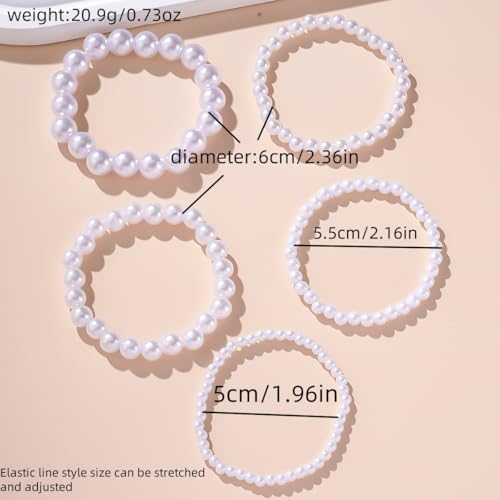 Pearl Bracelets for Women Simulated Pearl Beaded Bracelet White Pearls Stackable Stretch Bracelet Set Multilayered Elastic Pearls Bracelets for Women Bridesmaid Bridal Jewelry - color: pearl