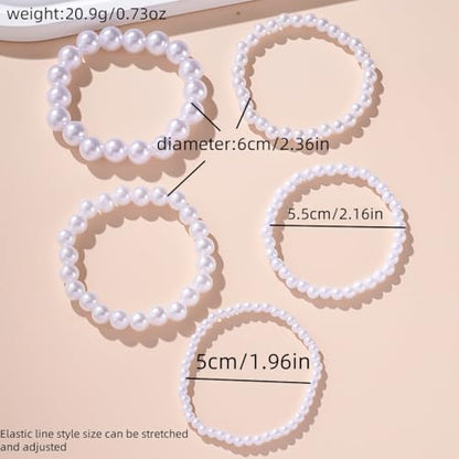Pearl Bracelets for Women Simulated Pearl Beaded Bracelet White Pearls Stackable Stretch Bracelet Set Multilayered Elastic Pearls Bracelets for Women Bridesmaid Bridal Jewelry - color: pearl