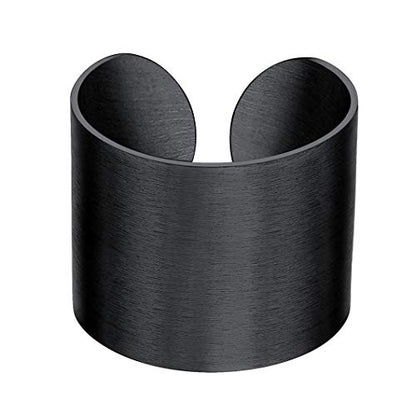 Stainless Steel Open Band Ring for Men Women 18K Gold/Black Plated Brush/Smooth Surface Rings Set Minimalist Jewelry(with Gift Box) - color: 03-Black 17mm Brush Surface