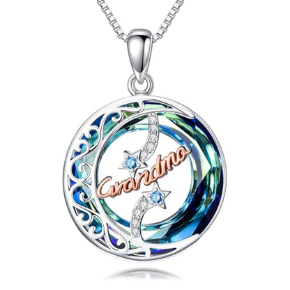 925 Sterling Silver Necklace Gifts for Women Crystal/Opal Jewelry Pendant Christmas Birthday Gift - style: Crystal-Grandma