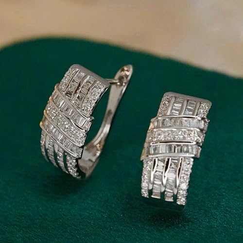 Modern Fashion Women Hoop Earrings Full Crystal CZ Wedding Trendy Jewelry - color: Silver Color