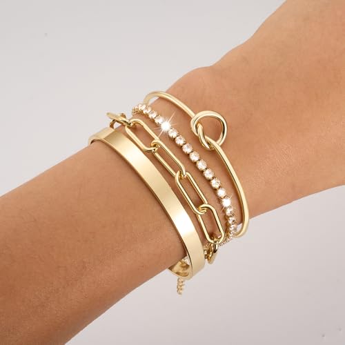 Gold Bracelets Stack Jewelry for Women Non Tarnish Waterproof | 14K Gold Plated Bangle Cuff Bracelet Set Accessories - color: Gold, style: Style C
