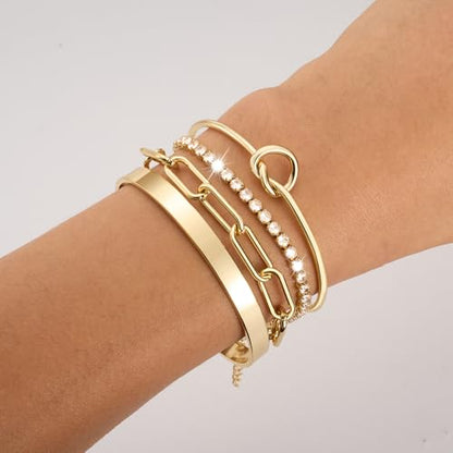 Gold Bracelets Stack Jewelry for Women Non Tarnish Waterproof | 14K Gold Plated Bangle Cuff Bracelet Set Accessories - color: Gold, style: Style C