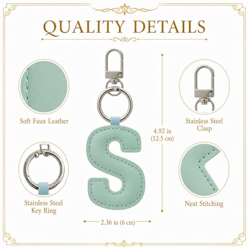 Initial Letter Keychain,Stainless Steel,Colorful Faux Leather Keyring for Backpack,Purse,Car Keys,Gift for Men Women - color: S
