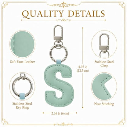 Initial Letter Keychain,Stainless Steel,Colorful Faux Leather Keyring for Backpack,Purse,Car Keys,Gift for Men Women - color: S