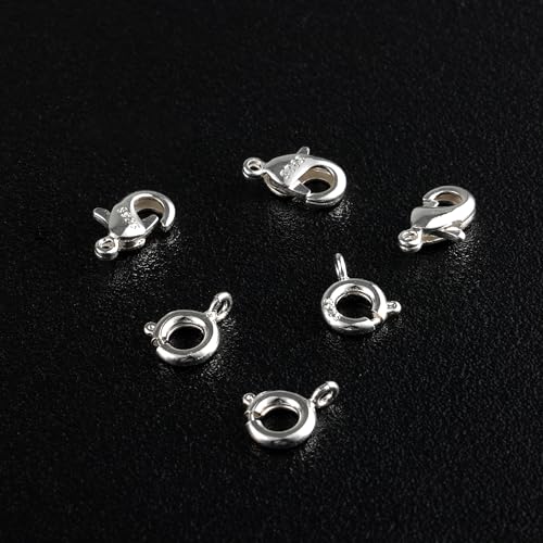 925 Sterling Silver Jewelry Making Lobster Clasps with Open Jump Rings Set | Small Spring Clasps Lobster Claw Jump Rings Necklace Chains Connect Link Repair kit Supplies 925 Jewelry Findings Set - color: 26PcsB