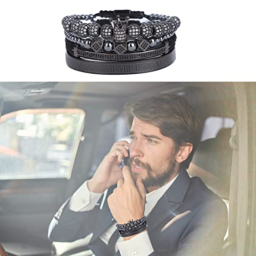 Mens Bracelet Beaded Bracelets Micro Pave Zircon Bracelets for Men Women Bracelets for Men Stainless Steel Cuff Bangle - color: B-black