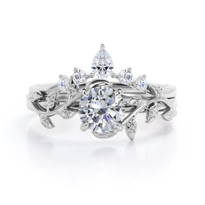 Center 1 CT Round Cut Floral Moissanite Wedding Rings Sets for Women Leaf and Vine Art Deco Engagement Ring Sets in S925 Sterling Silver 10K 14K 18K Gold with Text Engraving - color: Style C