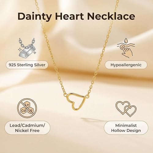 925 Sterling Silver Heart Necklaces for Women | Dainty 14K Gold Plated Open Love Heart Pendant Necklace Mother Daughter Friendship Necklaces Birthday Gifts - color: Gold