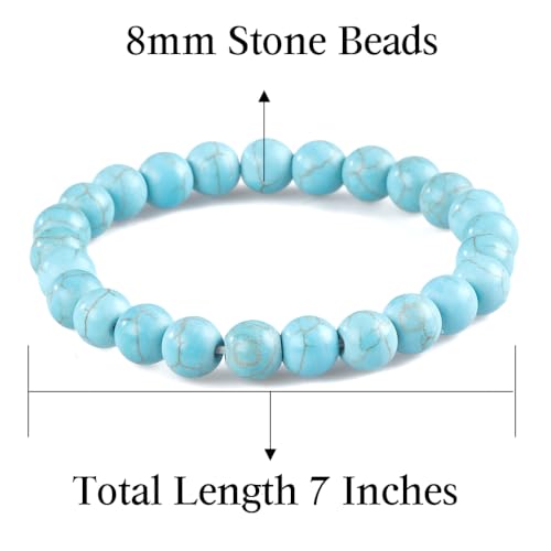 8mm Beaded Bracelets for Women, Natural Crystal Gemstone Energy Bracelets - color: Blue Turquoise
