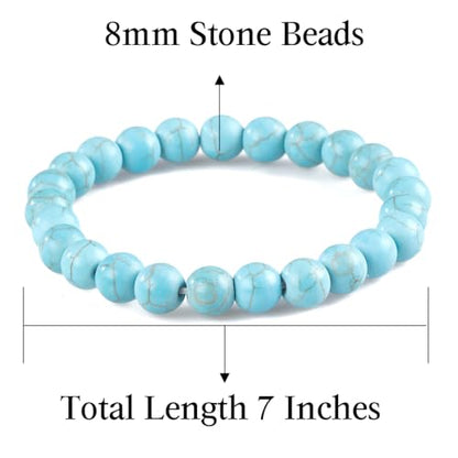8mm Beaded Bracelets for Women, Natural Crystal Gemstone Energy Bracelets - color: Blue Turquoise