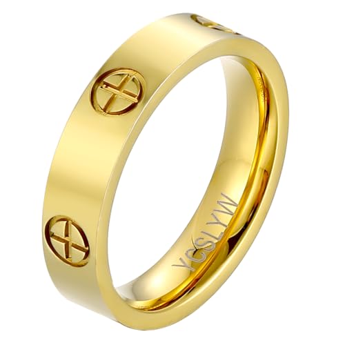 YCSLYW Ladies Stainless Steel Ring Love Friendship Ring Golden high polishing, low allergy Wedding Jewelry Valentine's Day Birthday Gift, 5-10 - color: Gold, size: 7