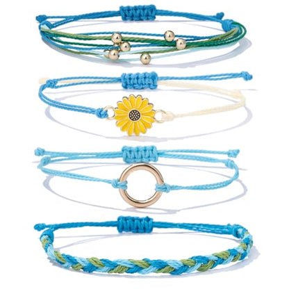 Sunflower Friendship Bracelets Boho Stackable String Bracelets Cute Trendy Gifts for Teen Girls Women - color: Green Blue