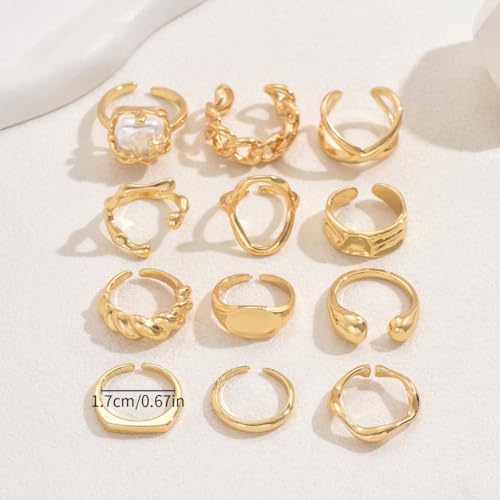 Airvess Gold Knuckle Rings for Women Trendy, Vintage Stackable Rings 14k Gold Plated Rings Sets Dainty Joint Finger Midi Ring Cute Rings Pack Festival Jewelry Gift - style: Chunky - 12 Pcs