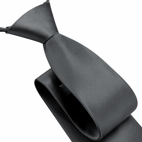 GUSLESON 3.15"（8cm） Mens Pre-tied Adjustable Zipper Tie Solid Necktie for Business and Wedding - color: Charcoal Grey