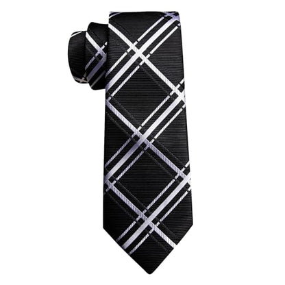 YOHOWA Men Plaid/Striped Ties Clip Set Silk Necktie Pocket Square Cufflinks | Woven Classic,Formal/Casual Mens Tie,Pocket Square Cufflinks Set,Luxury,Business,Wedding,Party,Prom,Graduation - color: Black White