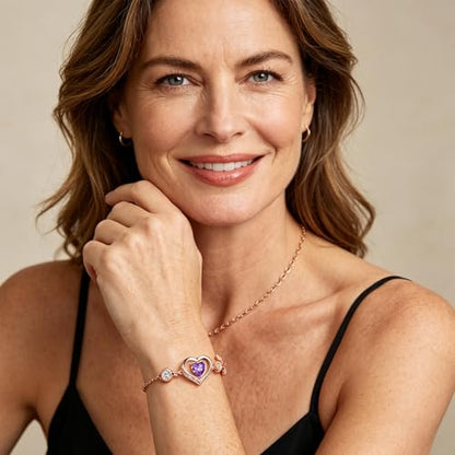 1CT Rose Heart Birthstone Bracelet for Women Love Gift - style: 02-Feb Dark Purple Rose Gold