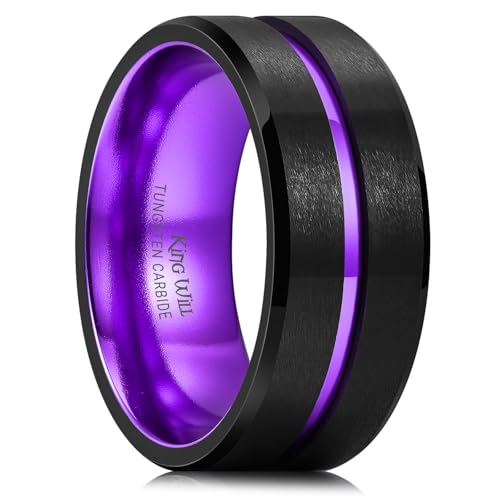 King Will Mens Tungsten Rings for Men Two Tone Grooved Mens Wedding Band Cool - color: Purple 10mm