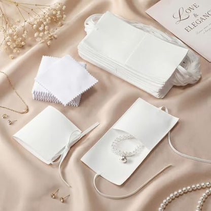 120 Pcs Microfiber Jewelry Pouch 8 x 8cm Jewelry Packaging Bag Gift Bow Tie Bracelet with Cleaning Cloth (White) - color: White