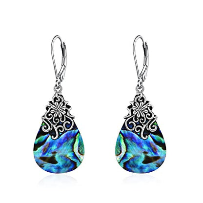 POPLYKE Dragonfly Butterfly Hummingbird Sunflower Earrings 925 Sterling Silver Abalone Shell Moonstone Leverback Earrings Jewelry - style: Filigree