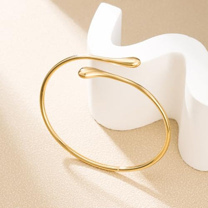 Teardrop Cuff Bracelet for Women Gold Tear Drop Bracelet Stainless Steel Hypoallergenic Adjustable Bangle for Everyday Wear - color: 1