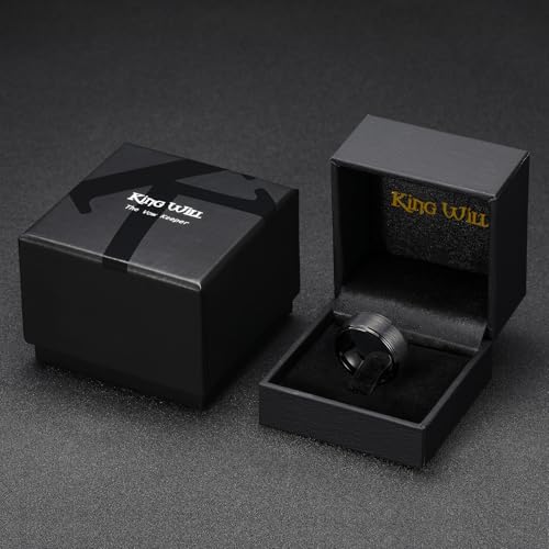 King Will Classic Tungsten Carbide Ring Brushed Two Grooved Center Hammered Design Mens Wedding Band for Men | Black/Silver/Gold, 8mm, Men's Wedding Band, Grooved, Comfort Fit, Everyday Wear - color: C-Black 10mm