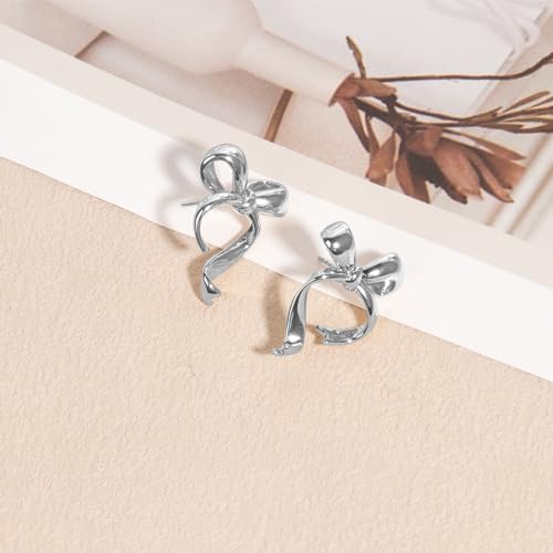 Gold Silver Bow Drop Earrings for Women Long Tassel Chain Bow Earrings Ribbon Bowknot Dangle Earrings Jewelry Gifts - color: Silver Bow C