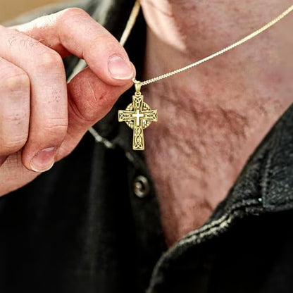 Celtic Cross Necklace For Men ，18K Gold Plated Celtic Cross Celtic Amulet Necklace Protection Jewelry Religious Gifts with 2.5mm 22"+2" Adjustable Rolo Chain - style: style5