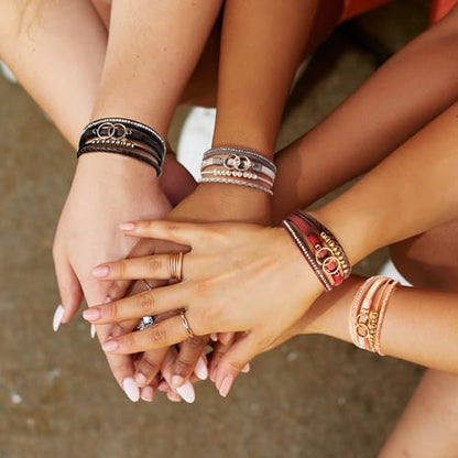 Bracelets for Women, Gifts for Mom Her Christmas Gift 2026 Leather Bracelets for Women Birthday Gift for Daughter Inspirational Wrap Bracelet Sister Friend Teen Girl Gift Layered Stocking Stuffers Jewelry - style: 1 To Grandma - Grey