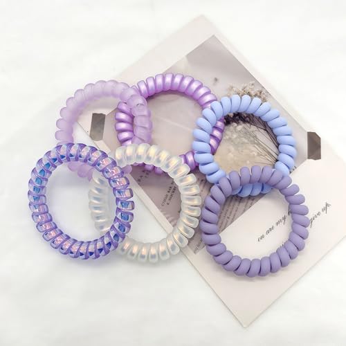 Spiral Hair Ties 6-Pack, Telephone Cord Coils Crease-Free & Dent-Free, Soft Plastic Resin Ponytail Holders for Women, Styling Accessories Gift Set