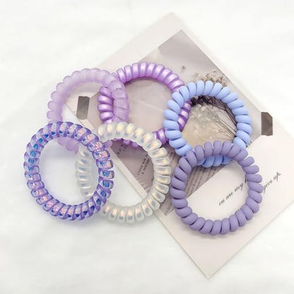 Spiral Hair Ties 6-Pack, Telephone Cord Coils Crease-Free & Dent-Free, Soft Plastic Resin Ponytail Holders for Women, Styling Accessories Gift Set