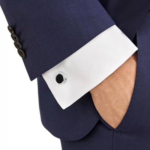 Cuff Links Mens Personalized Classic Round Cufflink Wedding Shirts Cufflinks for Men Jewelry Gifts - style: Silver with black
