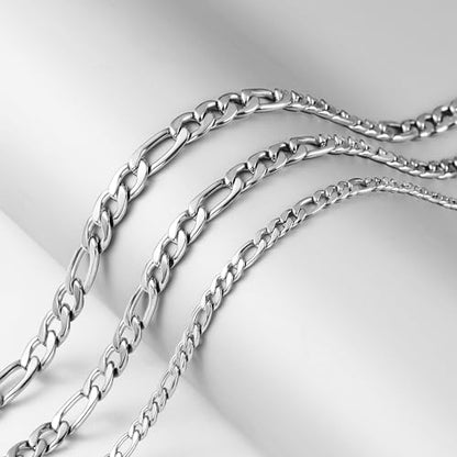 Monily 24K Gold Plated Figaro Chain Stainless Steel Necklace Men Women - color: Silver 6.5mm