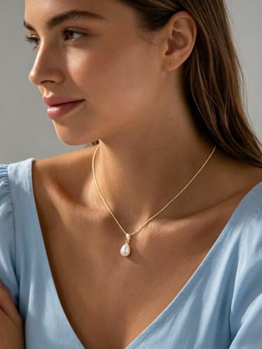 Gold Drop Pearl Necklaces for Women，Dainty Pearl Choker Necklace 14k Gold Plated Charm Prom Pearl Necklaces Jewelry Gifts for Women - color: 1pearl