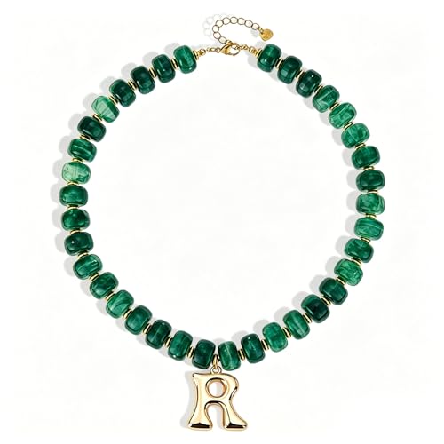 Initial Beaded Necklaces for Women,14K Gold Plated Bubble Letter Pendant Jewelry Gifts - color: acrylic neccklace-r