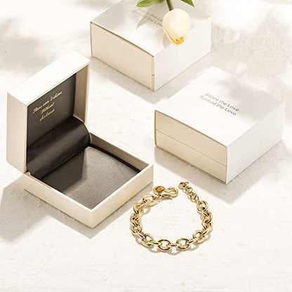 14K Gold Plated Link Chain Bracelets for Women, Dainty Silver Beaded Stackable Bracelet, Trendy Charm Jewelry for Her, Fits 6.0”–8.0” Wrists - color: 9.0" Medium Gold