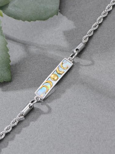 Waves/Tree of Life/Mushrooms/Moon Phase/Butterfly/Hummingbird Bracelet/Anklet 925 Sterling Silver Adjustable Abalone Shell Bar Bracelet/Anklet Summer Jewelry Gifts for Women - color: Moon Phase-Opal, size: Bracele 7"+2"