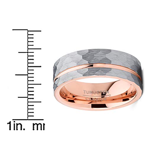 Metal Masters CO. Men's Hammered Grooved Tungsten Carbide Wedding Band Ring Silver Rosegold-tone Comfort-Fit 8MM